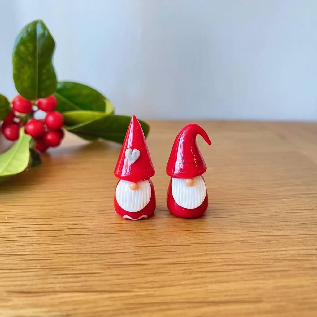 Christmas Tiny Hand Blown Christmas Gonk Pair, 1 of 3