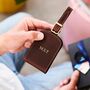 Personalised Luxury Fold Out Leather Luggage Tag With Address Card And Hot Stamped Initials, thumbnail 1 of 7