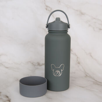 French Bulldog 30oz Water Bottle With Removable Dog Bowl In Grey/ Cream/ Pink, 5 of 9