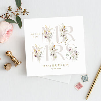 Personalised Floral Bride And Groom Wedding Day Card, 9 of 12