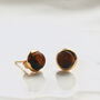 Tiny Gold Stud Earrings With Tigers Eye Crystal, thumbnail 2 of 4