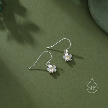 Tiny Forget Me Not Flower Drop Hook Earrings, 7 of 10