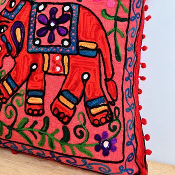 Hand Embroidered Elephant Cushion Cover, 6 of 10