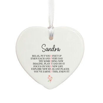 Personalised Retirement Porcelain Hanging Heart Keepsake Gift With Name, 2 of 5