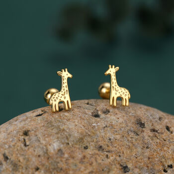 Sterling Silver Giraffe 18 G Screw Back Stud Earrings With Ball Backs, 2 of 12