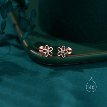 Forget Me Not Internally Threaded Flat Back Earrings In Sterling Silver, 6 of 11