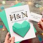 Personalised Wedding Day Card, Origami Heart Hidden Message, Floral Initials, Congratulations Card, thumbnail 2 of 10