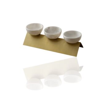 White Marble And Brass Tri Bowl Serving Set, 2 of 4