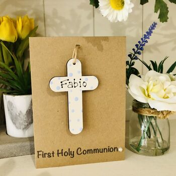 Personalised First Communion Cross Wooden Keepsake Card, 5 of 7