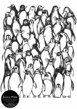 Penguin Waddle Hand Drawn Fine Art Giclée Print, 2 of 3