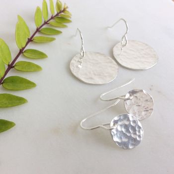 Silver Hammered Disc Earrings, 2 of 5