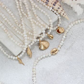 Pearl Choker Necklace With Gold Plated Seashell Charms, 3 of 12