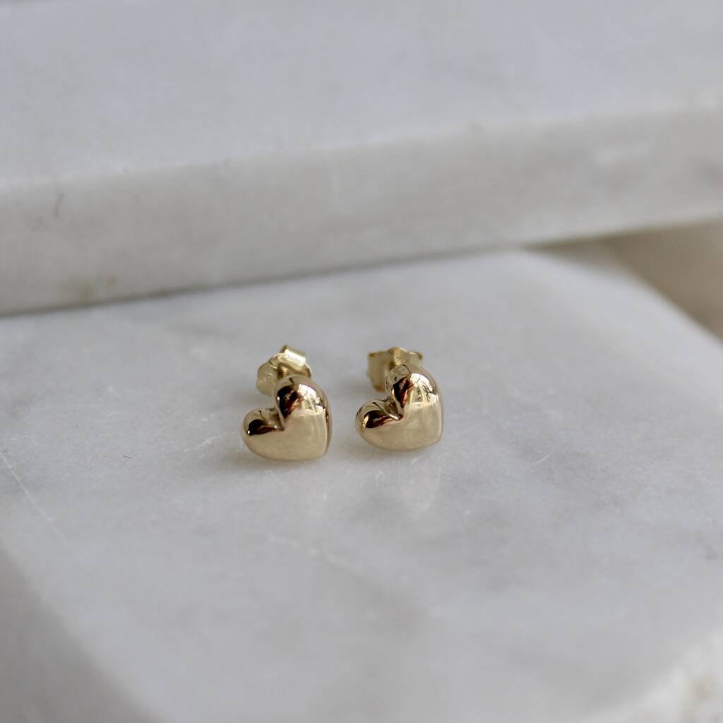 14ct Solid Gold Heart Stud Earrings, 1 of 4