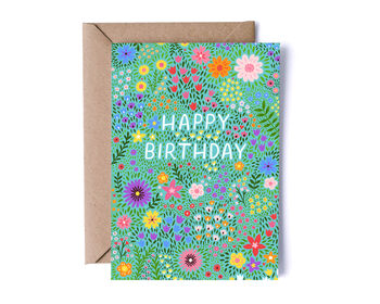 Floral Birthday Card For Women, Teal Flowers, For Her, 3 of 4