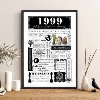 Personalised 25th Silver Wedding Anniversary Print, 3 of 7
