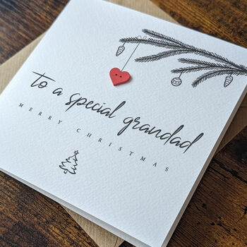Personalised Christmas Card For Grandad, Handmade Card With Red Wooden Heart, 3 of 4