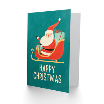 Jolly Santa Claus With Presents On Sleigh Christmas Card, 2 of 6