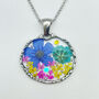 Pendant Necklace With Colourful Flowers In Silver Or Gold, thumbnail 2 of 10