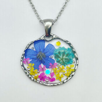Pendant Necklace With Colourful Flowers In Silver Or Gold, 2 of 10