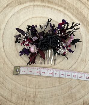 Black, Pink And Burgundy Gothic Flower Hair Comb, 4 of 5