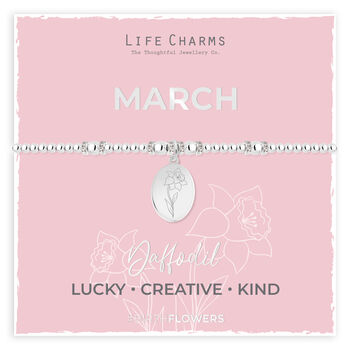 March Birth Flower Silver Plated Beaded Charm Bracelet, 3 of 3