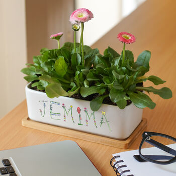 Personalised Floral Lettering Ceramic Bamboo Planter, 4 of 5
