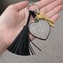 Sparkly Flat Heart Tassel Keyring, thumbnail 1 of 4