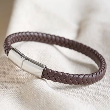 Men's Woven Vegan Leather Bracelet With Shiny Clasp, 3 of 4