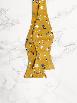Wedding Handmade 100% Cotton Floral Print Tie In Yellow, 4 of 10