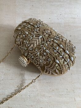 Dark Gold Handcrafted Embroidered Oval Clutch Bag, 9 of 10