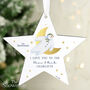 Personalised The Snowman Gold Moon Wooden Star Christmas Tree Decoration, thumbnail 1 of 4