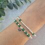 Sterling Silver May Emerald Personalised Heart Bracelet Set Of Two Stacking Bracelets: May Birthstone Stacking Jewellery, thumbnail 4 of 7