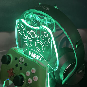 Personlised Neon Green Controller And Headset Stand, 2 of 3