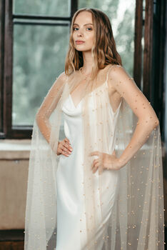 White Wedding Dress Cover Up | Pearl Cape Veil, 3 of 12
