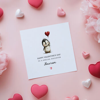 Personalised Penguin Valentine's Day Card For Daughter, Granddaughter Or Niece, 3 of 5