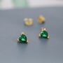 Sterling Silver Tiny Emerald Green Cz Heart Stud Earrings, thumbnail 4 of 12