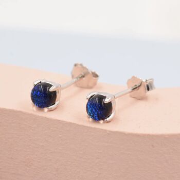 Gold Dichroic Glass Dark Blue Stud Earrings, 4 of 10
