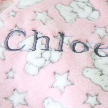 Personalised Pink Teddy And Stars Baby Blanket, 2 of 7