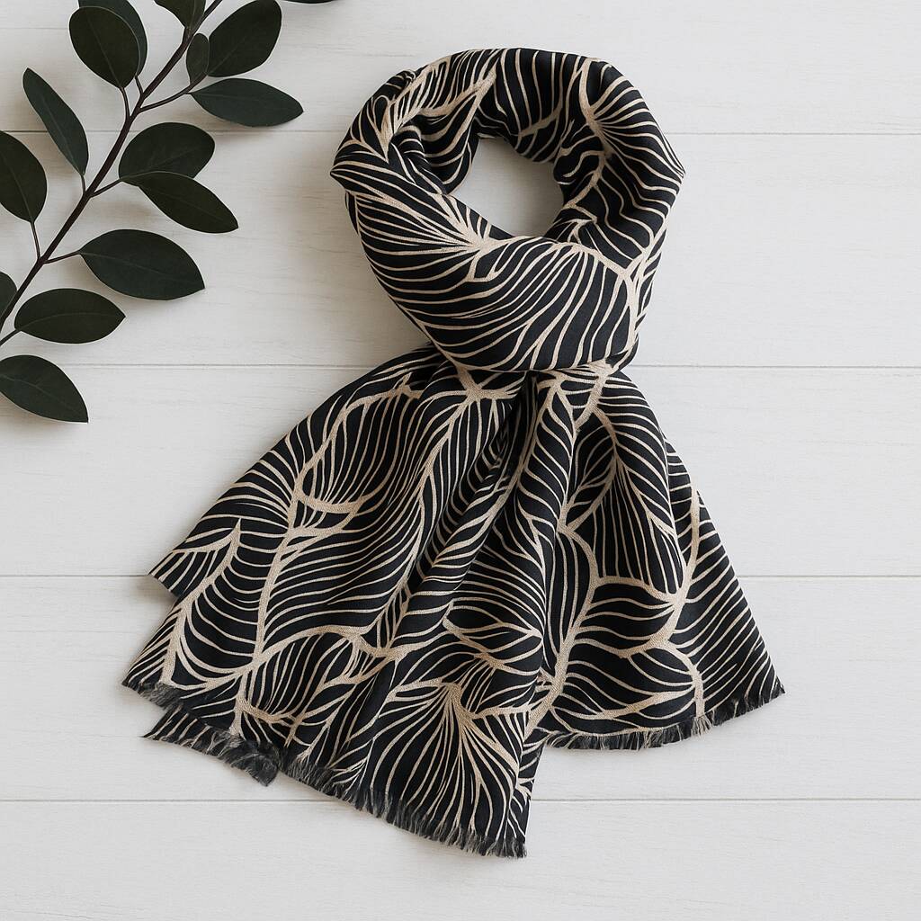 Monochrome Leaf Sketch Scarf, 1 of 6