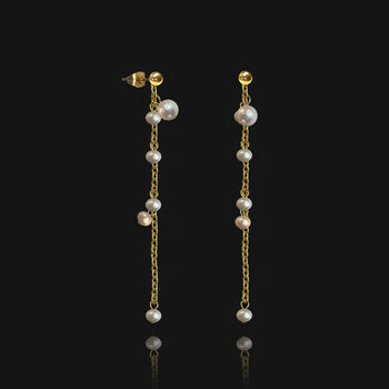 Gold Plated Pearl Statement Drop Earrings, 3 of 4