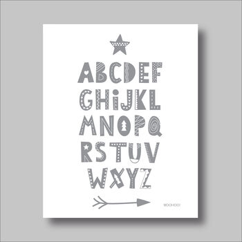 Alphabet Grey Scandi Nursery Print, 2 of 5