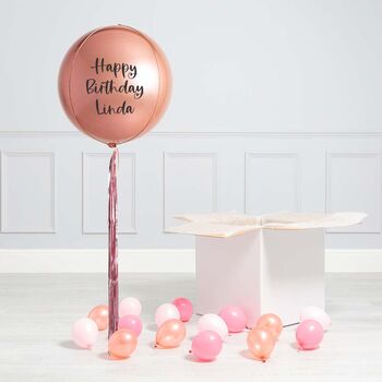 Personalised Rose Gold Plume Inflated Orb Balloon, 2 of 2