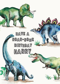 Personalised Dinosaurs Watercolour Birthday Card, 2 of 4