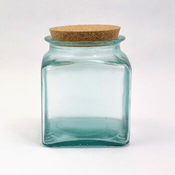 Set Of Recycled Glass Storage Jars | Square + Cork Lids, 4 of 5