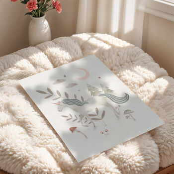 Magical Woodland Unicorn Children's Art Print, 2 of 3