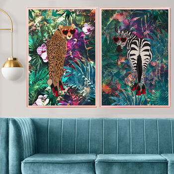 Zebra In Heels In Tropical Flower Jungle Wall Art Print, 3 of 6