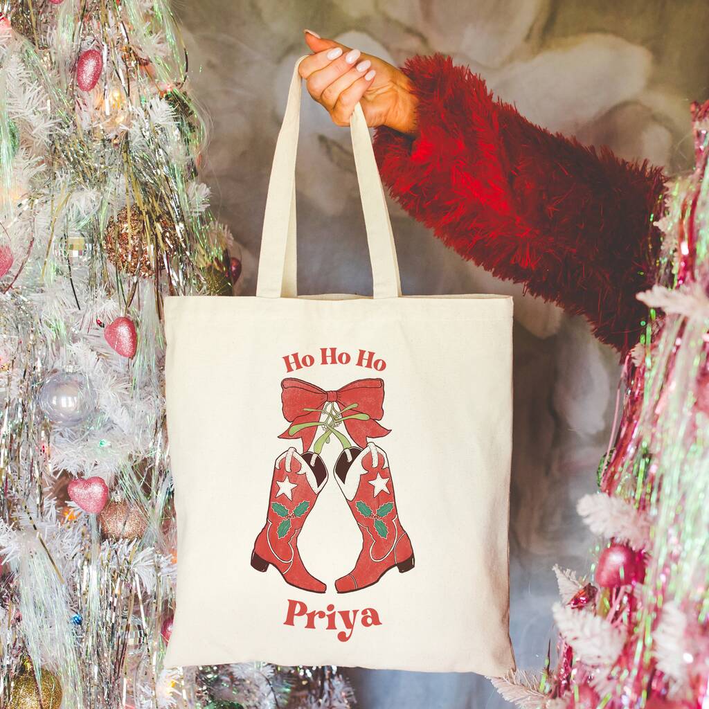 Personalised Mistletoe Boots Christmas Gift Bag