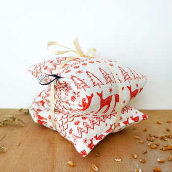 Christmas Fairisle Linen Wheat Heat Bag, 4 of 5