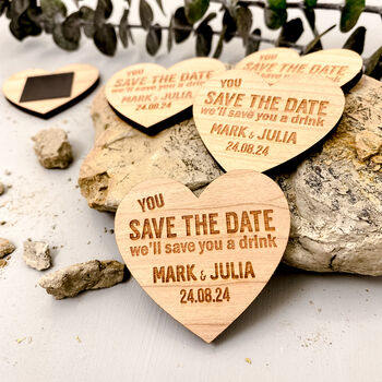 Save The Date Wooden Heart Token Fridge Magnet Invite, 10 of 10