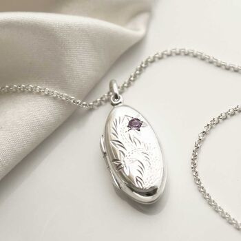 Sterling Silver Oval Locket Necklace With Amethyst, 3 of 9